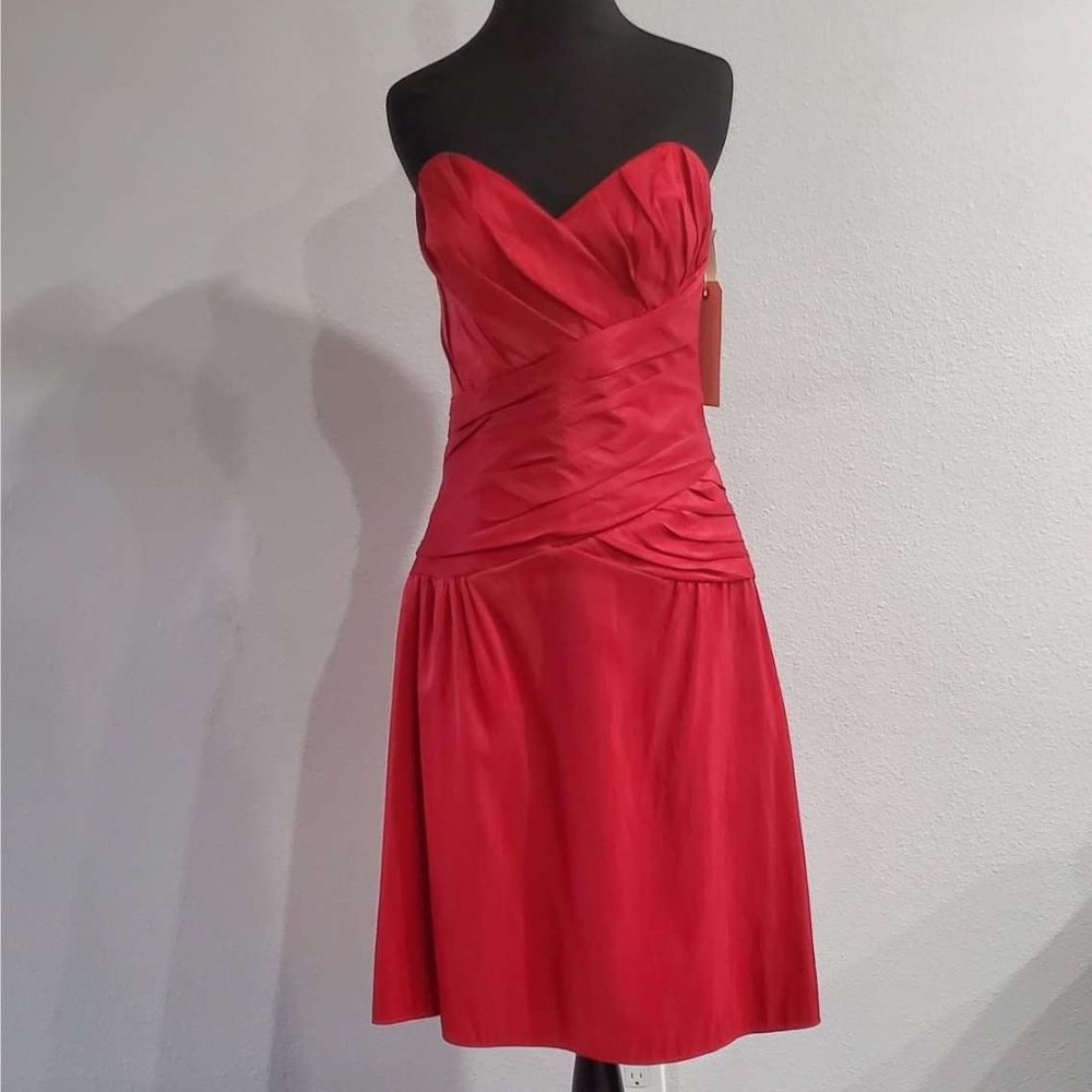 Red Strapless Midi Dress